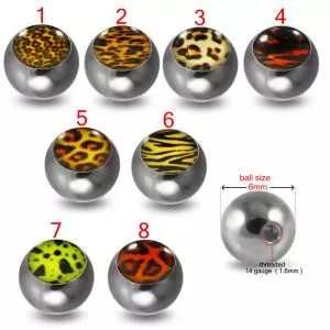 316L Surgical Steel 14G Threaded Animal Skin Logo balls