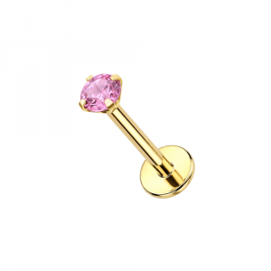 14K Solid Gold Pink Lab Grown Diamond Threadless Push-Fit Labret – 16G | 3mm