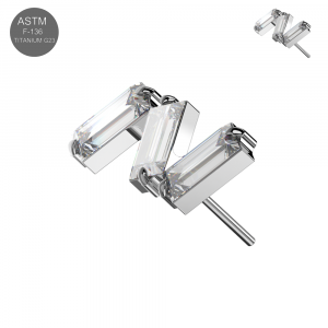 ASTM F-136 Titanium Triple Baguette Cluster Threadless Top – Universal 18G/16G Fit