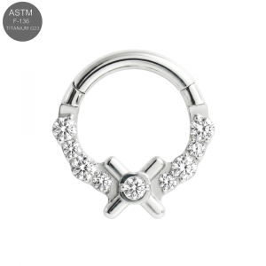 G23 Titanium X-Cross Center Jeweled Hinged Clicker Ring – 16G (1.2mm)