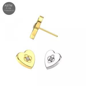 Implant Grade Titanium Jeweled Heart Threadless Push-In Top | ASTM F-136