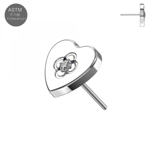 Implant Grade Titanium Jeweled Heart Threadless Push-In Top | ASTM F-136