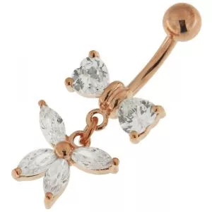 Fancy Jeweled Butterfly Dangling Surgical Grade Steel Belly Ring