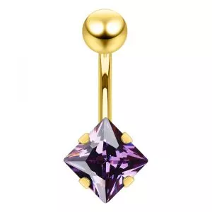 8mm Jeweled Square Gold PVD Belly button Ring