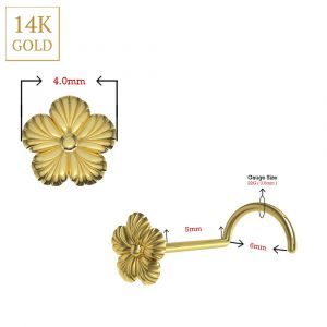 14K Yellow Gold Flower Screw Type Nose Stud