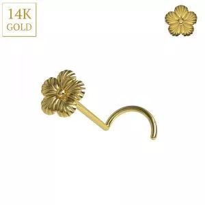 14K Yellow Gold Flower Screw Type Nose Stud