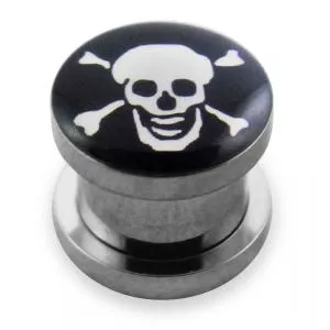 Naughty Skull Logo With SS Screw Fit  Ear Tunnel