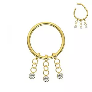 316L Surgical Steel 3 CZ Dangling Hinged Clicker