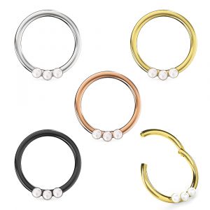 316L Surgical Steel Triple Pearl Hinged Clicker