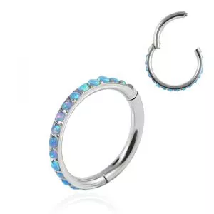 316L Surgical Steel Inlaid Opal Hinged Clicker