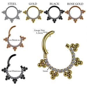 Multi Crystals Jeweled with Tribal Dots Hinged Segment Clicker Ring