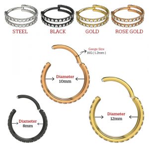 Double Line Jeweled 316L Surgical Steel Hinged Segment Clicker Ring