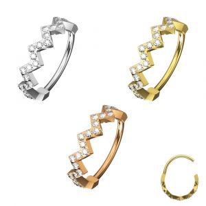 316L Surgical Steel CZ Zig Zag Hinged Clicker