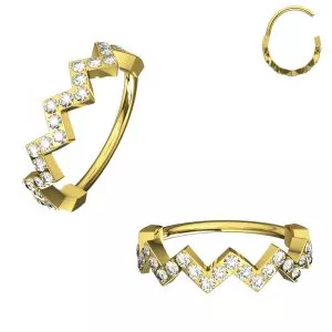 CZ Jeweled Zig Zag 316L Surgical Steel 16 Gauge Hinged Segment Clicker Ring