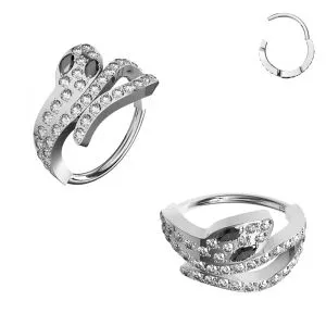CZ Jeweled Snake 316L Surgical Steel 16Gauge Hinged Segment Clicker Ring