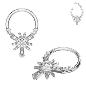 CZ Jeweled Surgical Steel Hinged Segment Clicker Ring