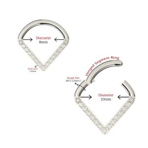 CZ Jeweled G23 Grade Titanium V Shape Hinged Segment Clicker Ring