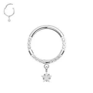 316L Surgical Steel Multi CZ Jeweled Dangling Style Hinged Segment Clicker Ring