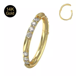 14K Gold Hinged Cubic Zirconia Jeweled Segment Clicker Ring