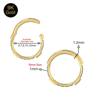 9k Gold Hinged Cubic Zirconia Jeweled Segment Clicker Ring 