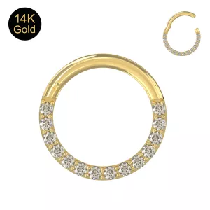 14K Yellow Gold Continuous Cubic Zirconia Jeweled Segment Clicker Ring
