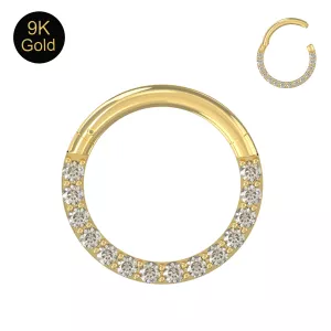 9K Yellow Gold CZ Jeweled Hinged Clicker Clicker Ring for Septum and Daith Piercing