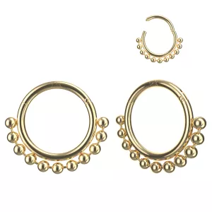 14K Tribal Paved Bead Balls Hinged Segment Clicker Ring