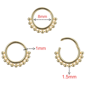 14K Tribal Paved Bead Balls Hinged Segment Clicker Ring