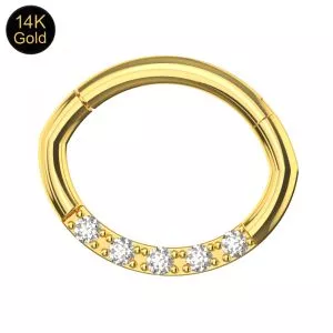 14K Gold Oval Shape With CZ Jeweled Classic Hinged Segment Clicker Ring