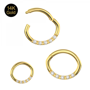 14K Gold Oval Shape With CZ Jeweled Classic Hinged Segment Clicker Ring