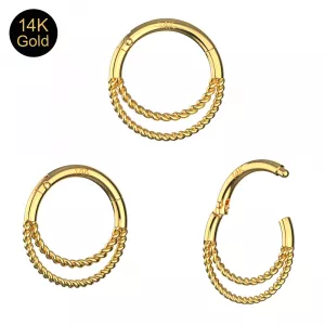 14K Gold Double layer Hinged Segment clicker ring