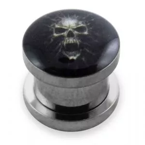 Fancy Mummy Skull Logo With SS Screw Fit Ear Tunnel