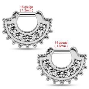 Tribal Dots with Sparkling Round Cubic Zirconia Septum Clicker Piercing