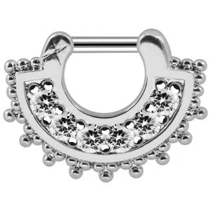 Tribal Dots with Sparkling Round Cubic Zirconia Septum Clicker Piercing