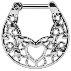 Floral with Center Heart Septum Clicker Piercing