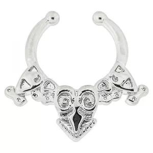 Tribal God Face Non Piercing Fake Clip on Septum Ring