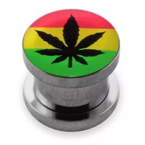 Rasta Marijuna Fancy Logo With SS Screw Fit Ear Tunnel