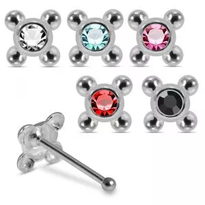 Single Stone 925 Sterling Silver Nose Stud with Orbital Balls