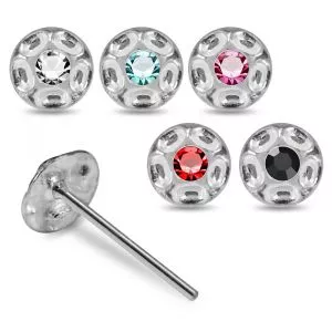 Petite Bloom 925 Sterling Silver Nose Stud with Single Stone Dented Flower Design