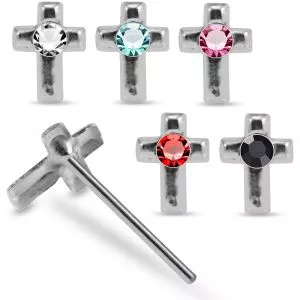 Graceful Single Stone Cross Design 925 Sterling Silver Nose Stud