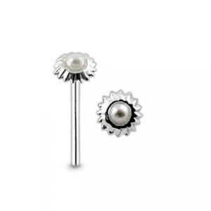 925 Silver With Pearl Studded Straight End Nose Stud