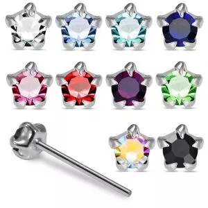 925 Silver Star Set Straight End Nose Stud