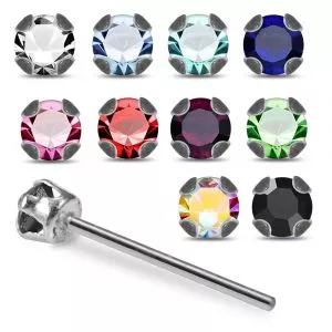925 Silver Ruby Color Stone Straight End Nose Stud
