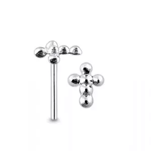 925 Silver Embossed Cross Straight End Nose Stud