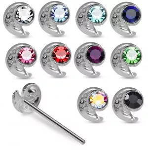 925 Silver Jeweled Snail Straight End Nose Stud