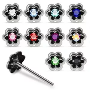 925 Sterling 20G thickness Straight End 9mm Long Jeweled Nose Pin