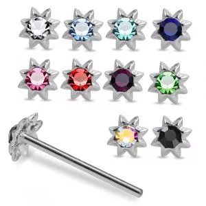 925 Silver Blue Gem Stone Studded Straight End Nose Stud