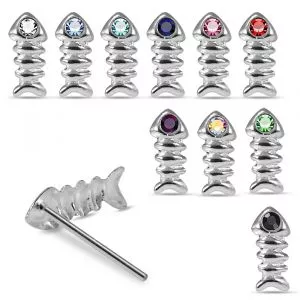 925 Silver Jeweled Fish Bone Straight End Nose Stud
