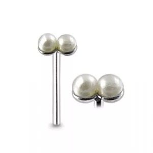 925 Silver Double Pearl Straight End Nose Stud