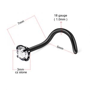 18G 3mm Round CZ Jeweled Surgical steel Nose screw Ring